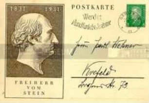 Postkarte mit handschriftlichem Text von Generaloberst Wilhelm Heye, Chef der Heeresleitung