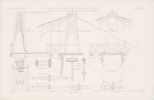 Überbaue amerikanischer Brücken und Viadukte: Längsschnitt, Querschnitt, Details (aus: Atlas zur Zeitschrift für Bauwesen, hrsg. v. G. Erbkam, Jg. 12, 1862)