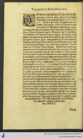 Typographus Benevolo Lectori.