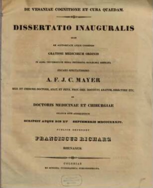 De vesaniae cognitione et cura quaedam