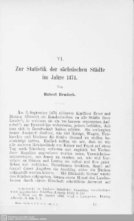 VI. Zur Statistik der sächsischen Städte im Jahre 1474