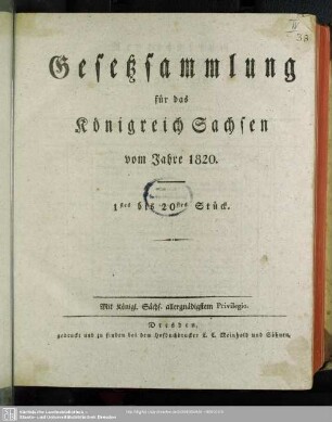 1820: Gesetzsammlung für das Königreich Sachsen