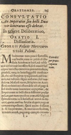 Consultatio ... Oratio I. Dissuasoria.