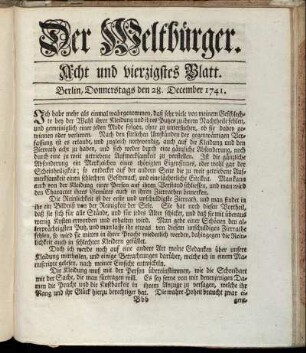 Acht und vierzigstes Blatt. Berlin, Donnerstags den 28. December 1741.