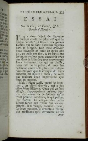 Essai Sur la Vie, les Ecrits, & le Savoir d'Homére