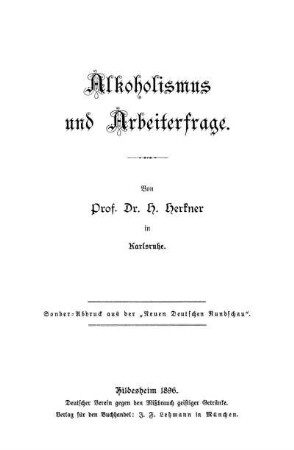 Alkoholismus und Arbeiterfrage