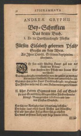 Andreae Gryphii Bey-Schrifften Das dritte Buch.