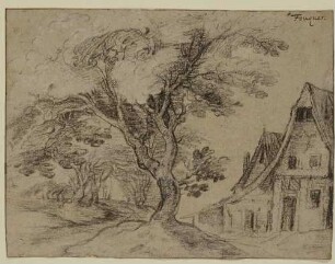 Landschaft mit Baum und Bauernhaus