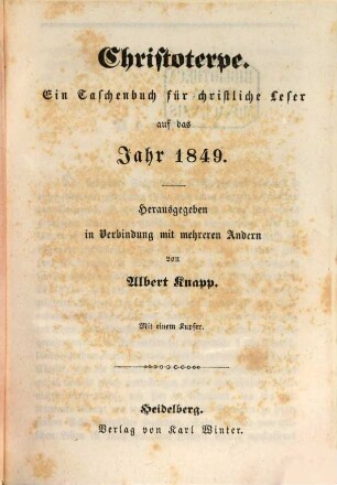 Christoterpe : ein Jahrbuch für d. dt. Haus. 1849, 1849