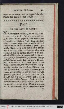 Brief der Frau Derby an Clarissen