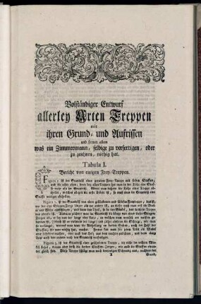 Tabula I. Bericht von einigen Frey-Treppen.