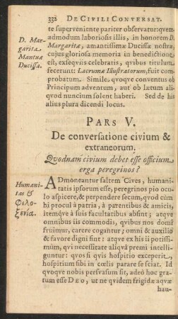 Pars V. De conversatione civium & extraneorum.