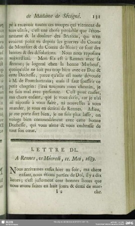 Lettre DL. A Rennes, ce Mécredi, 11. Mai, 1689