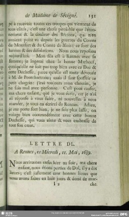 Lettre DL. A Rennes, ce Mécredi, 11. Mai, 1689