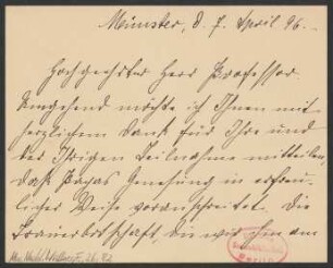 Briefkarte an Franz Wüllner : 07.04.1896