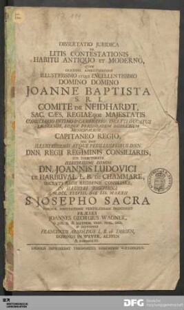 Dissertatio Juridica De Litis Contestationis Habitu Antiquo Et Moderno