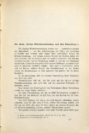 Die akute, eiterige Mittelohrentzündung und ihre Behandlung