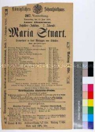 Programm des Königlichen Schauspielhauses Dresden für die Aufführung von "Maria Stuart" am 10. Juni 1909
