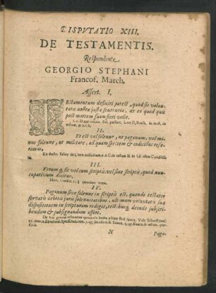 Disputatio XIII. De Testamentis. Respondente Georgio Stephani
