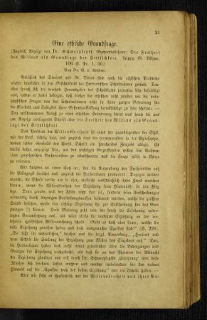 ¬Eine¬ ethische Grundfrage : (zugleich Anzeige von Dr. Schwartzkopff, Gymnsasiallehrer: Die Freiheit des Willens als Grundlage der Sittlichkeit)