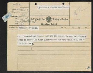 Brief von Julius Elias an Gerhart Hauptmann