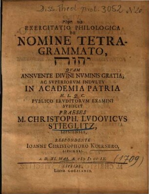 Exercitatio Philologica De Nomine Tetragrammato ...