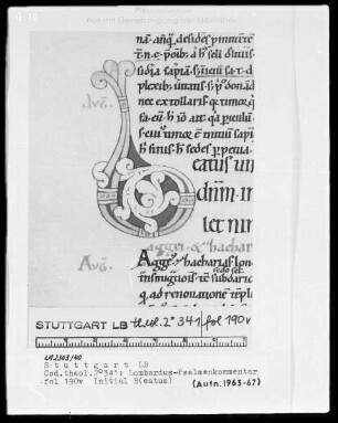 Petrus Lombardus, Psalmenkommentar — Initiale B (eatus), Folio 190verso