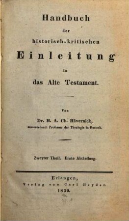 Handbuch der historisch-kritischen Einleitung in das Alte Testament. 2,1