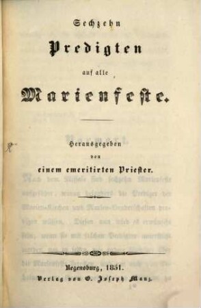 Predigten auf alle Marienfeste. 2. 1851