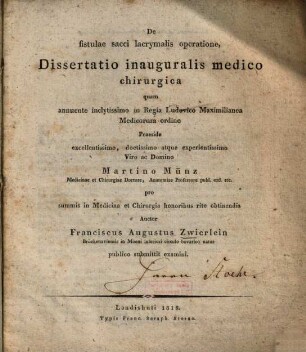 De fistulae sacci lacrymalis operatione : dissertatio inauguralis medico chirurgica