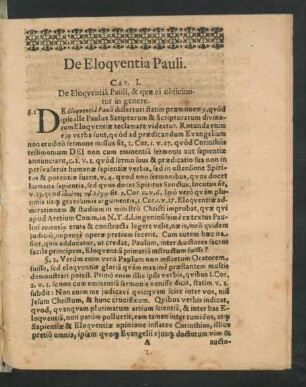 De Eloquentia Pauli. Cap. I. De Eloquentia Pauli, & quae ei obiieciuntur in genere.