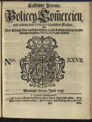 Nro. XXVII, Montags, den 30. Junii 1738