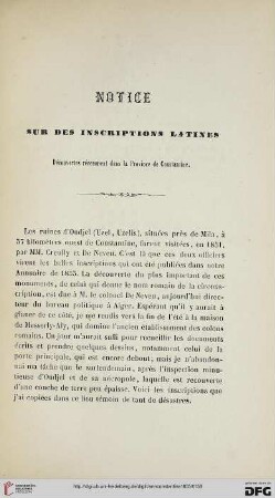 2: Notice sur des inscriptions latines : découvertes récemment dans la Province de Constantine