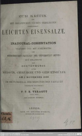 Zur Kritik der mit organischen Säuren gebildeten sogenannten leichten Eisensalze