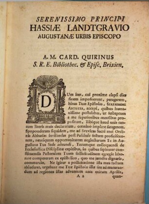 Ad Serenissimum Principem Hassiæ Landtgravium Augustanæ Urbis Episcopum Epistola