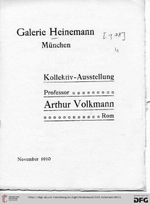 Kollektiv-Ausstellung Professor Arthur Volkmann, Rom