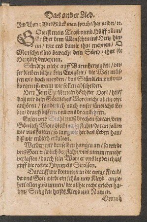 Das ander Lied. Jm Thon: Viel Glück man spricht/ hat neider/ [et]c.