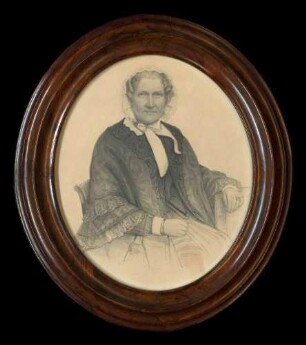 Zeichnung Christiane Friederike Philippine Charlotte Blessing, geb. Weller (1794-1860) (Zweig Dölker), auf der Rückseite genealogische Angaben, oval 30 cm hoch x 26 cm breit, im Glasrahmen
