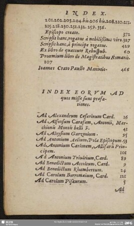 Index Eorum Ad quos missae sunt praefationes