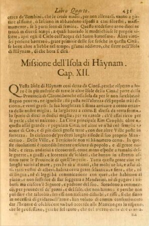 Cap. XII. Missione dell'Isola di Haynam