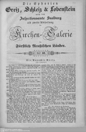 Die Parochie Greiz (Fortsetzung), Tannendorf, Altgommla, Neugommla, Pommeranz, Kurtschau, Politz, Raasdorf, Die Parochie Kaselwitz, Rothenthal, Dölau, Die Parochie Reinsdorf : 30. Lieferung