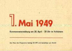 Einladung und Programm zu einer Kulturveranstaltung zum 1. Mai 1949