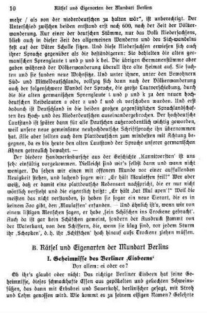 B. Rätsel und Eigenarten der Mundart Berlins