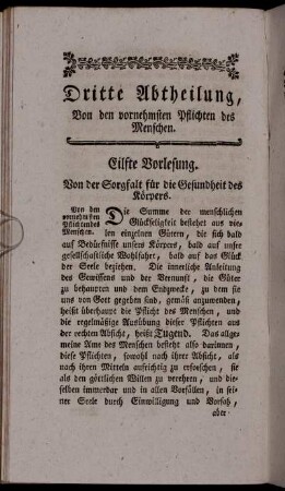 Eilfte Vorlesung. Von der Sorgfalt für die Gesundheit des Körpers.