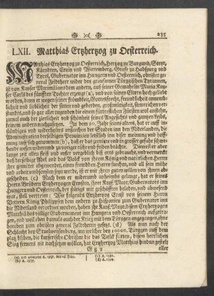 LXII. Matthias Ertzhertzog zu Oesterreich