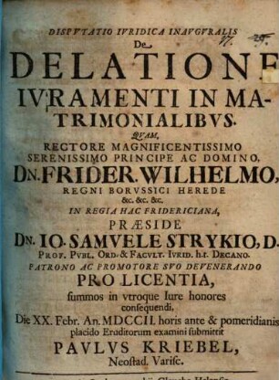 Disp. iur. inaug. de delatione iuramenti in matrimonialibus