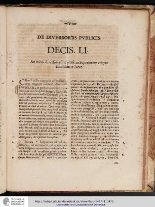 De Diversoriis Pvblicis Decis. LI. An cuivis diversoria sine praescitu Superiorum erigere & instituere liceat?