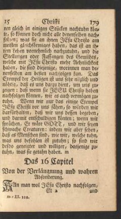 Das 16 Capitel Von der Verläugnung und wahren Absonderung.