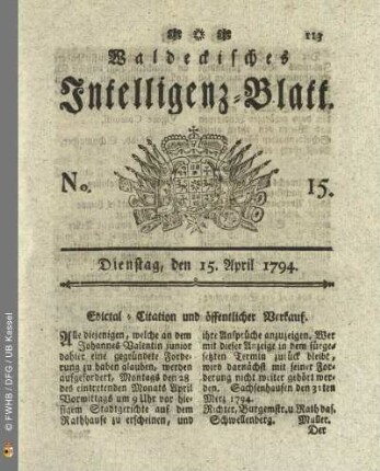 No. 15. Dienstag, den 15. April 1794