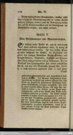 Artikel V. Von Reichsanlagen und Matricularsachen